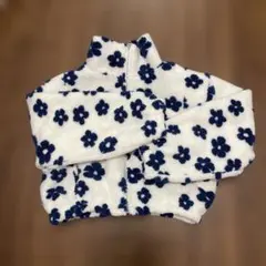 フリースジャケット 白花柄 ジップアップ