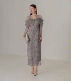 【Leja】チュールロングスリーブリーフIラインワンピースドレス