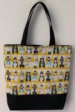 ハンドメイド 猫とクジラのイラスト トートバッグ おとぎの国の猫と