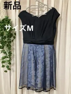 新品　エレガントなネイビー色の花柄ワンピース　パーティードレス　サイズM 結婚式