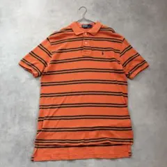 90sオールドラルフ ボリビア製 マルチボーダーポロシャツ 緑オレンジ M