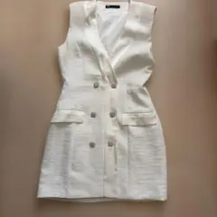 ZARA ホワイト ダブルサテンブレスト ベスト ジレS
