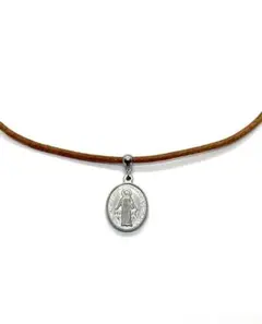 本革 レザー ステンレス メダイ チョーカー ネックレス ナチュラル