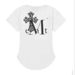 MUCENT サハラヒョウ柄クロスバックロゴUネッククルーネック半袖Tシャツ