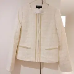 美品 INDIVI ラメスラブツイードジャケット アイボリー