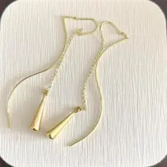 379 ゴールド　金　ロング　ピアス　おしゃれ　上品　結婚式　ゆれる　長め　両耳