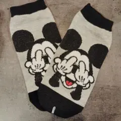ミッキー キャラクター ソックス グレー