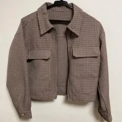 ⭐︎美品 茶色と白のチェック柄ショートジャケット Sサイズ⭐︎