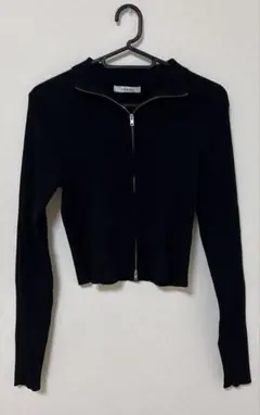 INGNI ブラック リブ編み ダブルジップ 長袖