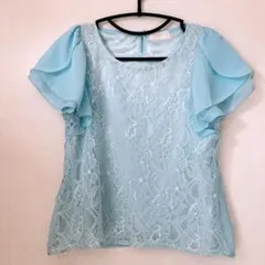 LODISPOTTO レース ビジュー フリル 袖 シフォン ブラウス 水色のサムネイル