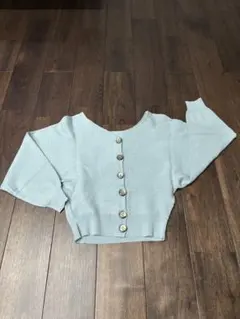 Mystrada ライトブルー ボタン付き クロップドカーディガン