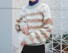 ZARA ミントベージュ オープンニットセーター✨ジャガード編み 美品 トレンド