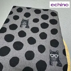 echino 猫ドット柄★綿麻キャンバス生地50cm★エチノ布コットンリネン水玉