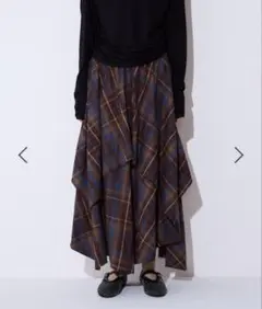 イレヘムレイヤードチェックスカート　ブラウンブルー