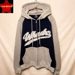 WKNDRS スウェットパーカー フーディー ジップアップ グレー ネイビー L