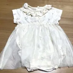 花柄　半袖　チュール付ロンパース　ベビードレス　70〜80cm【美品】