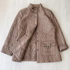 90sキルティングジャケット スタンドカラー　裏地総柄　中綿　ベージュ　ミセス