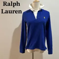 【美品】RALPH LAUREN 長袖ポロシャツ M ブルー ワンポイント刺繍