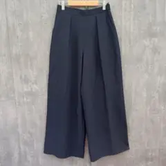 タックワイドパンツ　スラックス　ネイビー　ウエストゴム　サイズ9