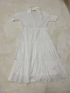 ZARA ティアードシャツワンピース　ロング　ホワイト