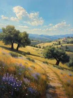 0013 トスカーナ 景色 風景画 アートポスター 油絵風 インテリア 癒し