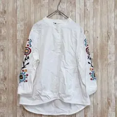 Neutral Design 刺繍ブラウス 五分袖 ホワイト 花柄　ボヘミアン