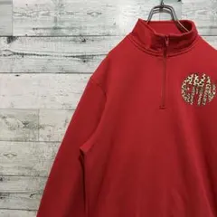 【最高デザイン】豹柄 ワンポイントロゴ レトロ 希少 スウェット ハーフジップ