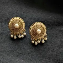 ♥ヴィンテージ イヤリング ゴールド パール イミテーション スイング ゆらゆら