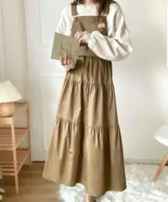 《JaVa ジャバコラボ》 2wayティアードサロペットワンピース　ブラウン