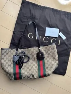 GUCCI シェリーライン GG トートバッグ ハートチャーム　ブラウン