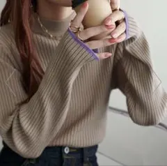 DISCOAT ディスコート　もちもちリブパイピングハイネック　モカ　L