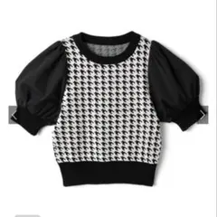 GRL 異素材千鳥格子柄ニットトップス