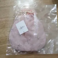 ピンク 刺繍入り 巾着袋