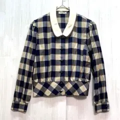 レオノーブル　ショート丈チェックブラウス　肩パッド　9 / M