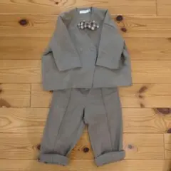 riziere▲ノーカラージャケット＆パンツスーツ90▲カーキベージュ