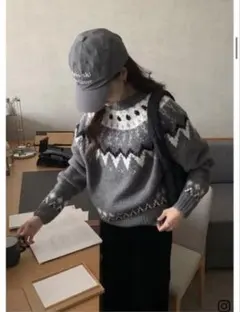 ORDINAIREMENTノルディック柄　ニット　グレー 韓国