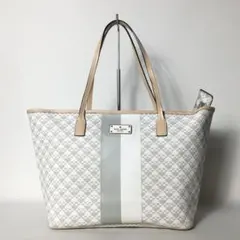 2509-245｜美品｜ケイトスペード トートバッグ ベージュ 総柄 ストライプ