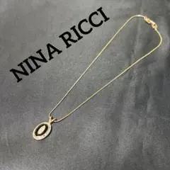 【訳あり】ニナリッチ ヴィンテージ ネックレス オーバル 黒 エナメル NRロゴ