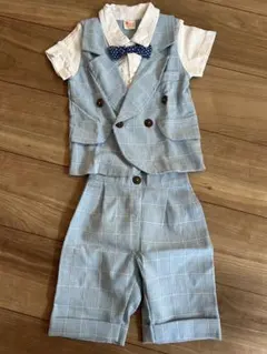 水色 チェック柄 フォーマルスーツ 90