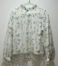 OLIVEdeOLIVE 花柄 刺繍 長袖ブラウス ホワイト ガーリー 春 M⑦