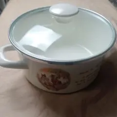 昭和レトロ　ホーロー鍋 両手鍋　ガラス蓋付き 動物イラスト