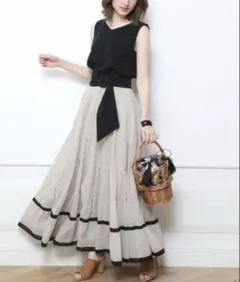 【ジャスグリッティー】コットンティアードワンピース ベルト バイカラー　S