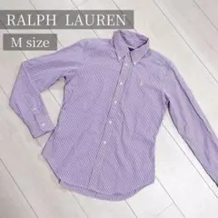 ラルフローレン ストライプシャツ スリムフィット パープル ロゴ刺繍 黄色