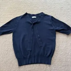 ネイビー 半袖ニット Mサイズ