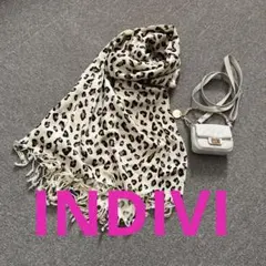 INDIVI ベージュ系色ヒョウ柄 ストール フリンジ付き