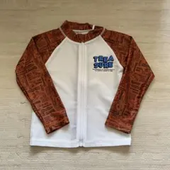 水着　ラッシュガード　長袖　110 白　ホワイト　ブラウン　恐竜　プール　水遊び