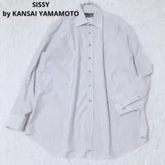 シシーバイカンサイヤマモト　長袖シャツ　ストライプ　グレー　綿混　胸ポケット付き