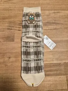 【新品未使用】靴下Tabioチェック柄 クマ刺繍 ソックス 日本製