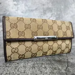 グッチ✨️長財布 GGキャンバス フラップ Wホック ロゴプレート