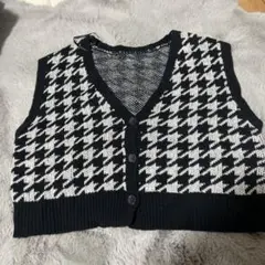 ハウンドトゥース柄 クロップドニットベスト